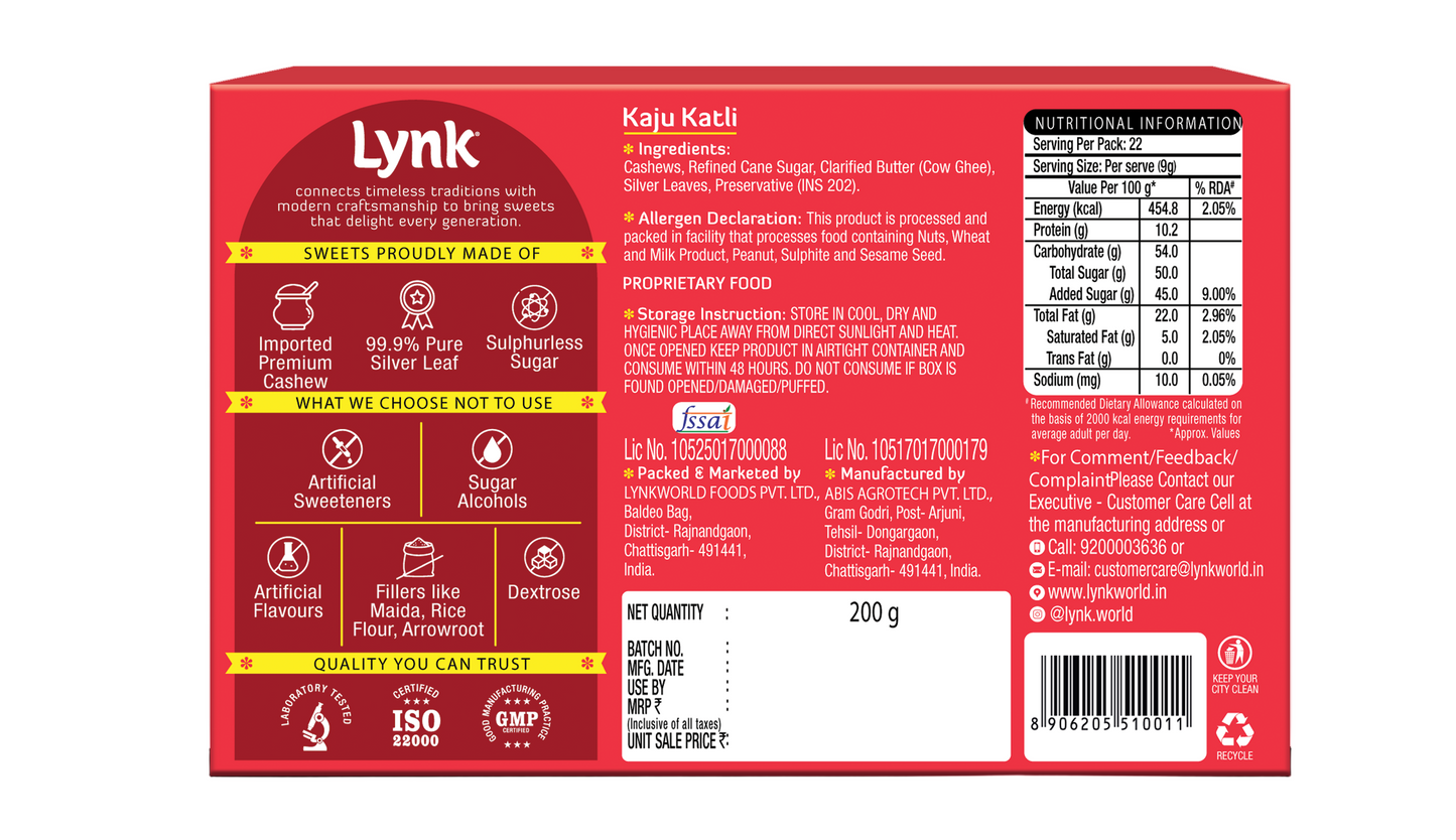 Kaju Katli Package Back
