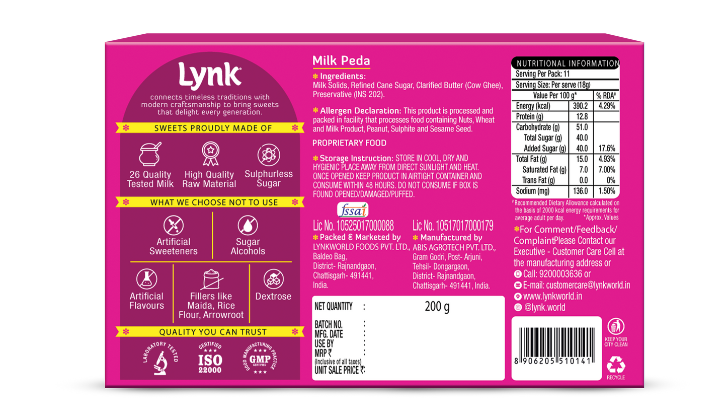 Milk Peda Back Package